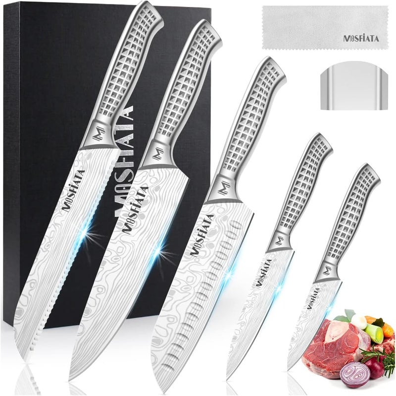 MOSFiATA 7 Piece Kitchen Knife Set, Ultra Sharp Knife Set with High Carbon Stainless Steel Handle, Knives Set for Kitchen, Chef Knife Set Come with Gift Box - Image 1